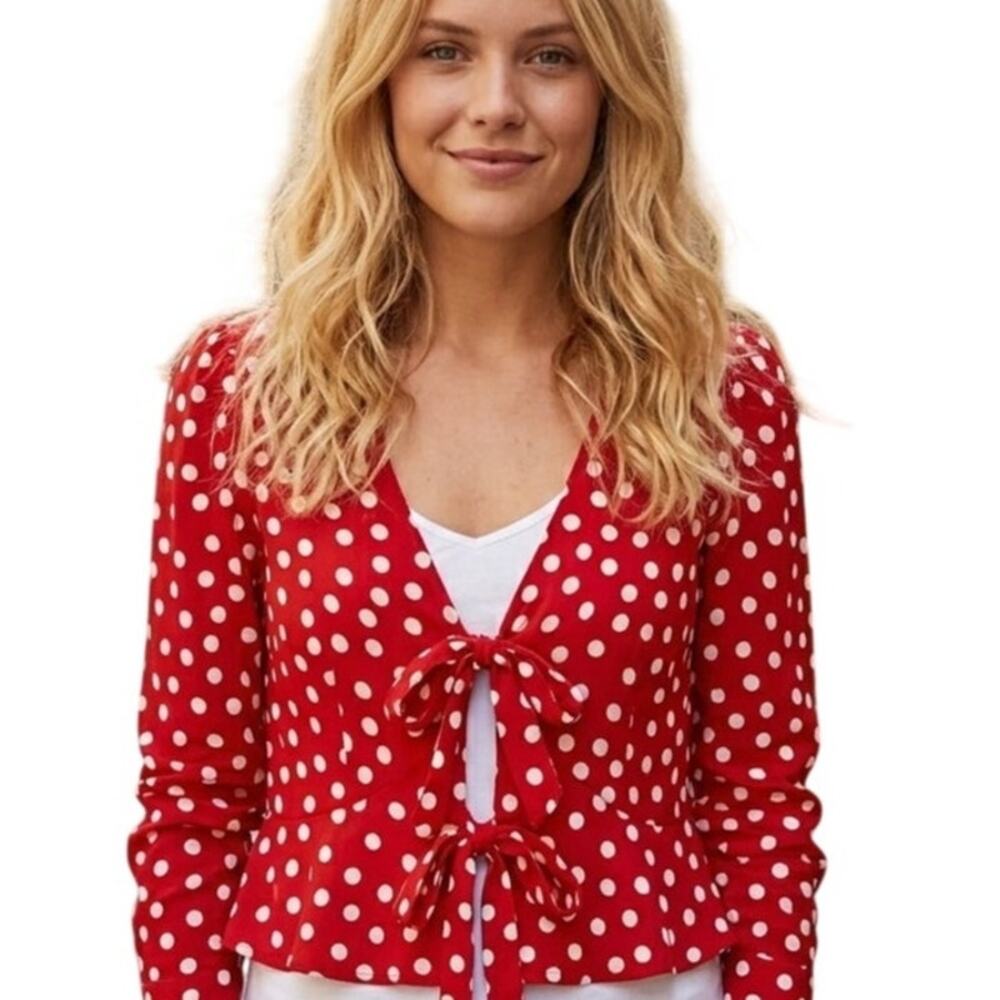 ASOS Design Polka Dot Cropped Top Womens Size 6 Red White Tie Front Blouse